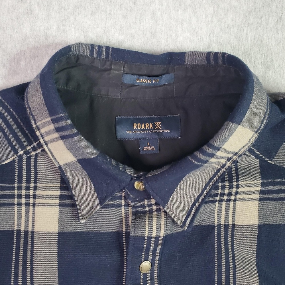 Roark Shirt Mens Large Blue Plaid Flannel Snap Front Long Sleeve Classic RW452 - Picture 5 of 14